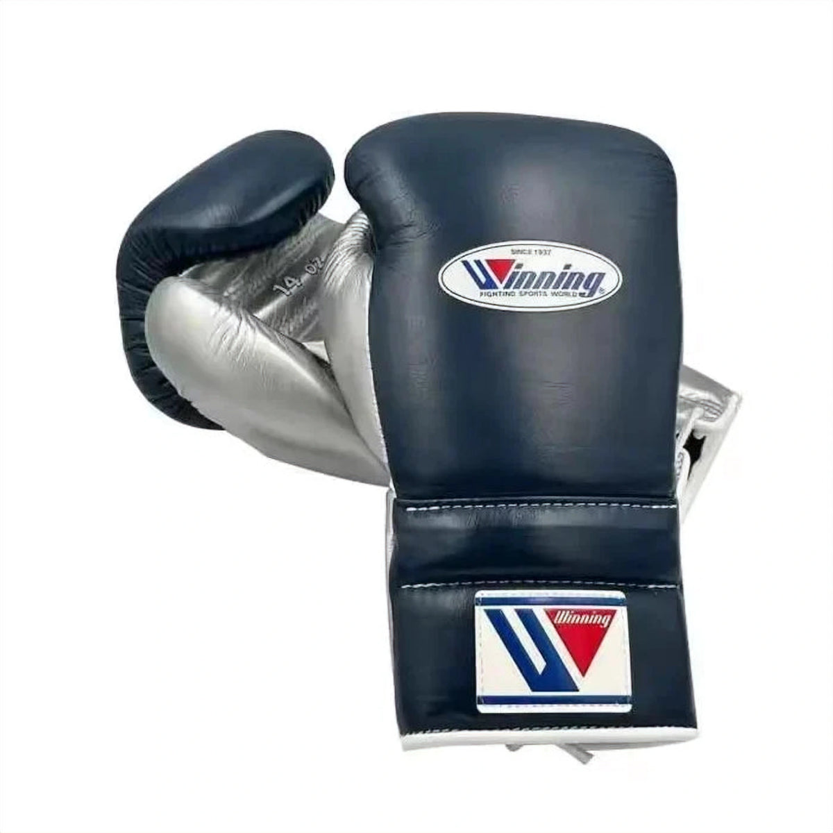 Winning Blue/Silver 3-piece boxing sparring set with lace-up gloves, headgear and groin guard - view 3