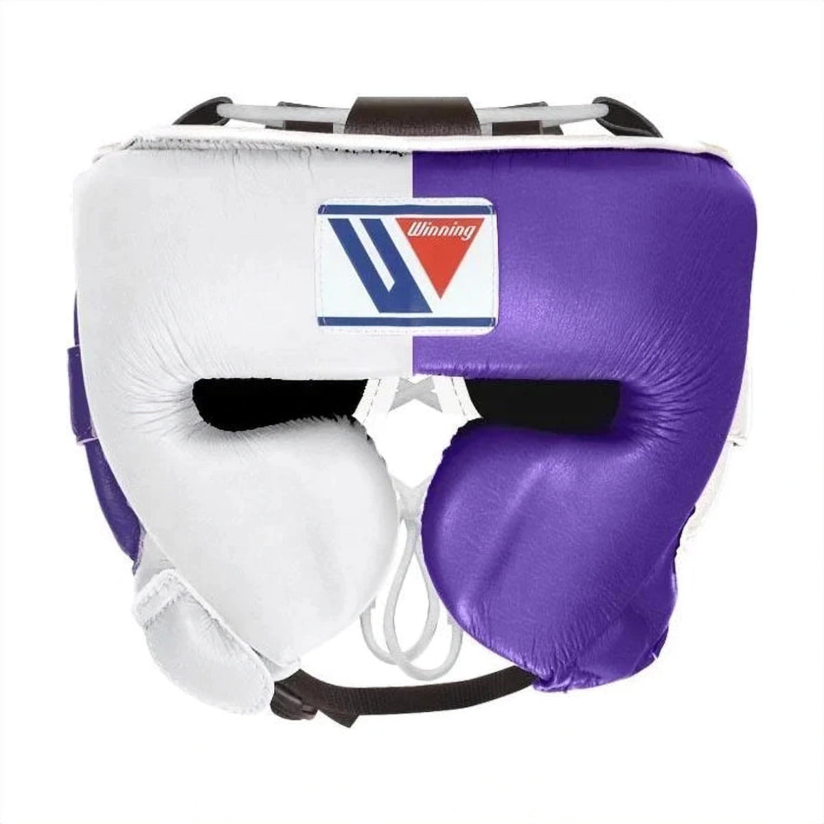 Winning White/Purple 3-piece boxing sparring set with lace-up gloves, headgear and groin guard - view 4