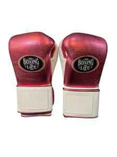 Authentic No Boxing No Life professional boxing gloves in iridescent rose with white cuffs and official branding.