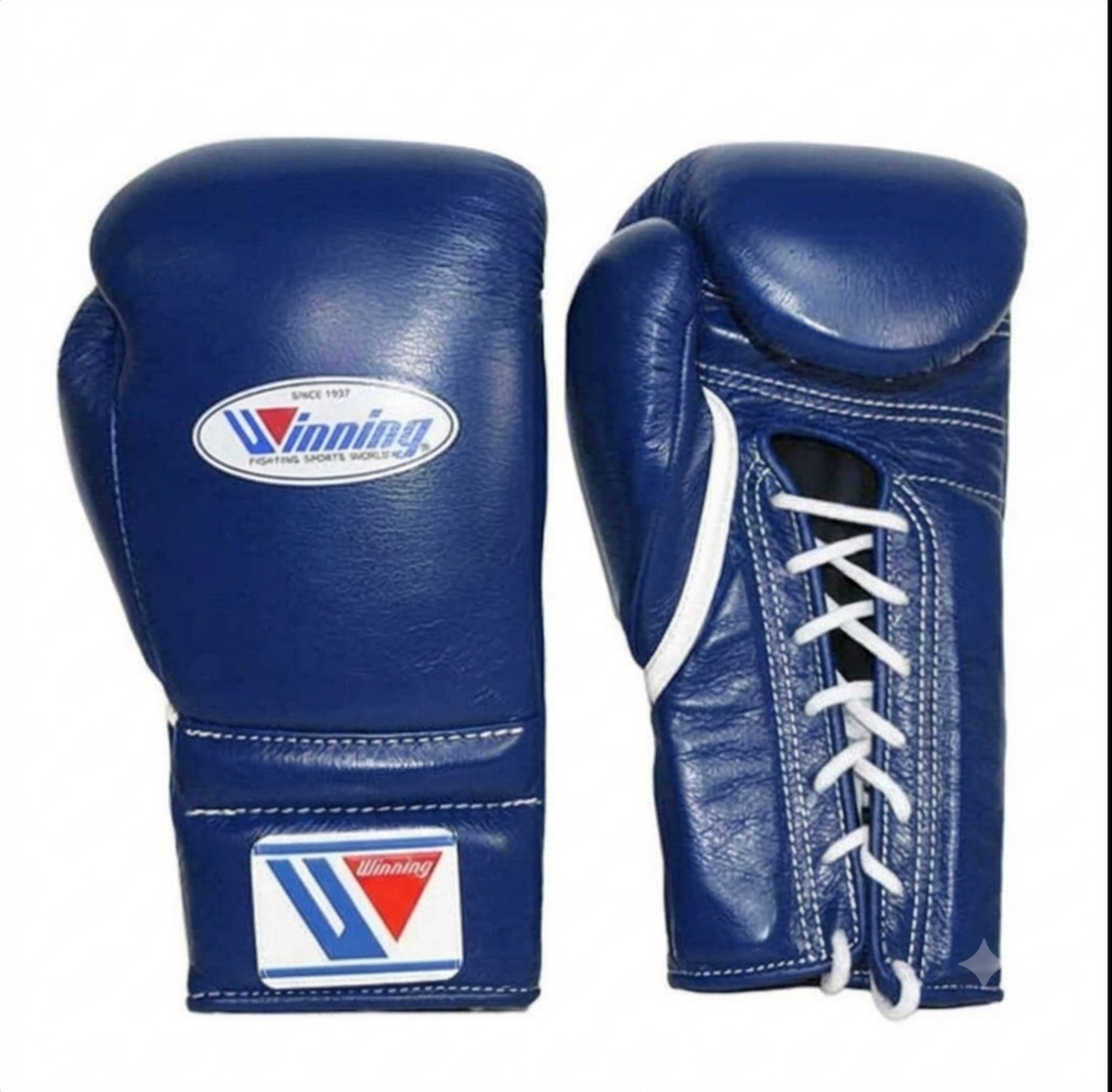 Winning classic blue leather lace-up boxing training gloves from the 3-piece sparring set