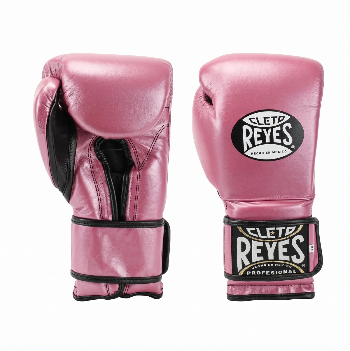 Cleto Reyes Pink Metallic Velcro training boxing gloves pair front and side view