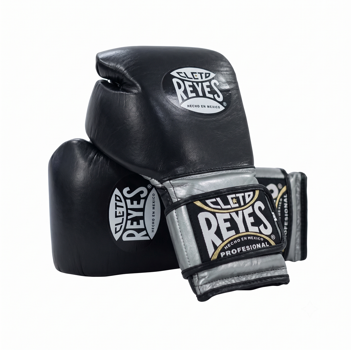 Cleto Reyes Black and Metallic Silver Velcro training boxing gloves