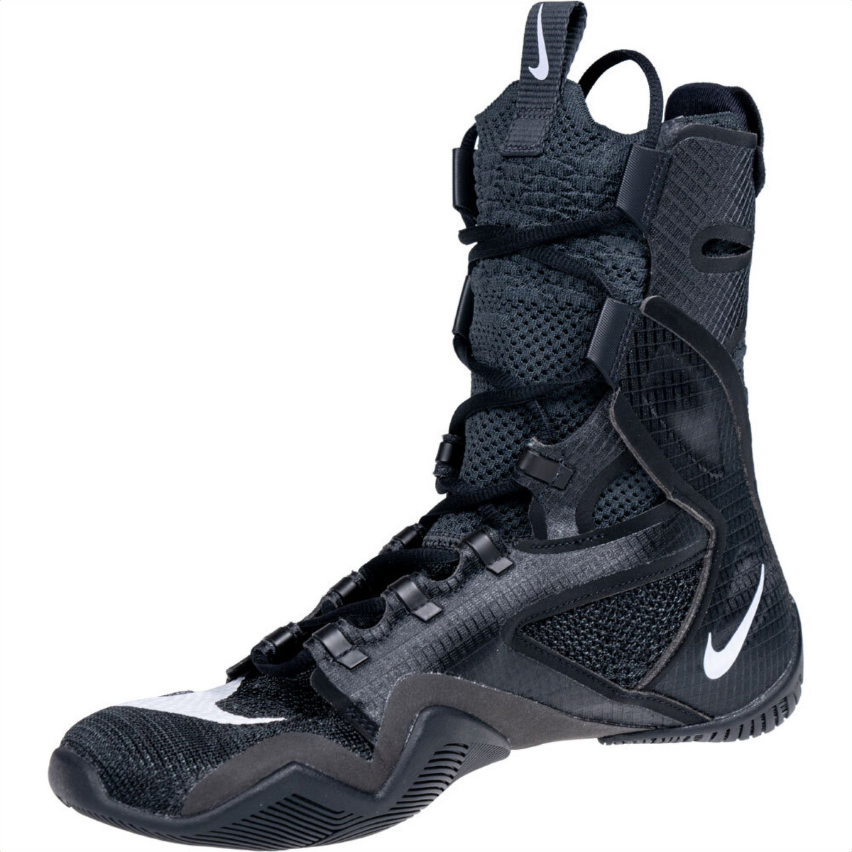 Nike Hyperko 2 black high-top boxing shoe with lace-up front and heel pull tabs