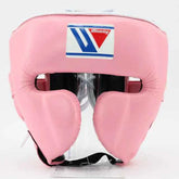 Authentic pink Winning FG-2900 professional boxing headgear with premium leather and lace-top closure.