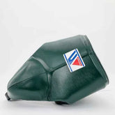 Official Winning CPS-500 professional boxing groin protector in classic dark green premium leather featuring the iconic brand logo crest patch on the side profile.