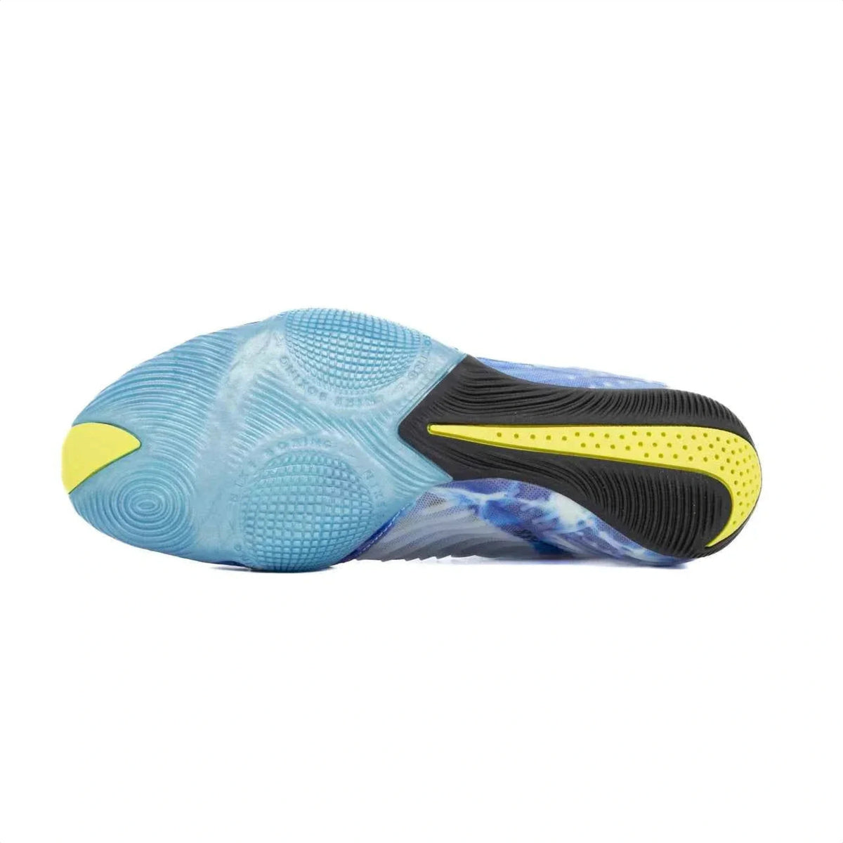 Nike Hyperko 2 boxing boots blue and yellow lace detail close-up