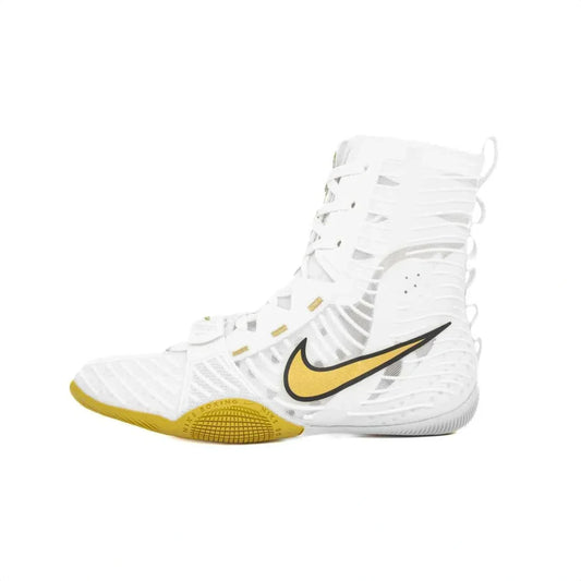 Nike Hyperko 2 boxing shoes white with metallic gold Nike Swoosh and split-sole outsole