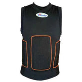 Winning BP-100 professional boxing body protector shirt in black compression fabric featuring padded abdominal and rib blocks with official branding.
