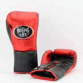 Authentic No Boxing No Life professional lace-up training gloves in classic red and black premium leather.