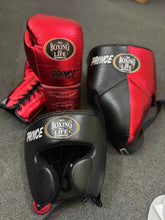 No Boxing No Life Metallic Red/Black 3-piece boxing sparring set with lace-up gloves, headgear, and groin guard