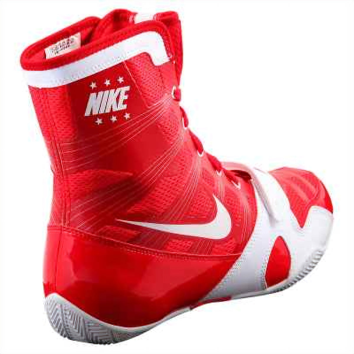 Rear heel profile of Nike Hyperko 1 displaying white Nike branding and high-top collar support