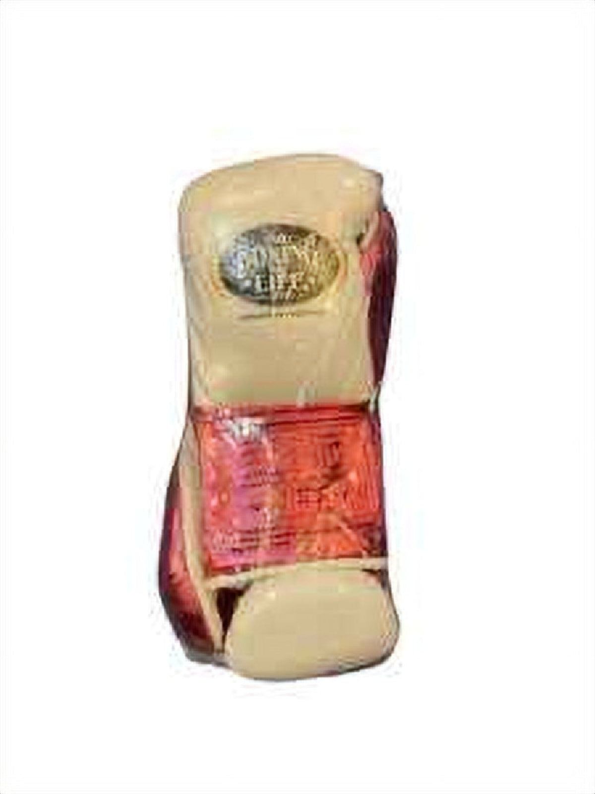 White and red lace-up boxing gloves with embossed wrist block
