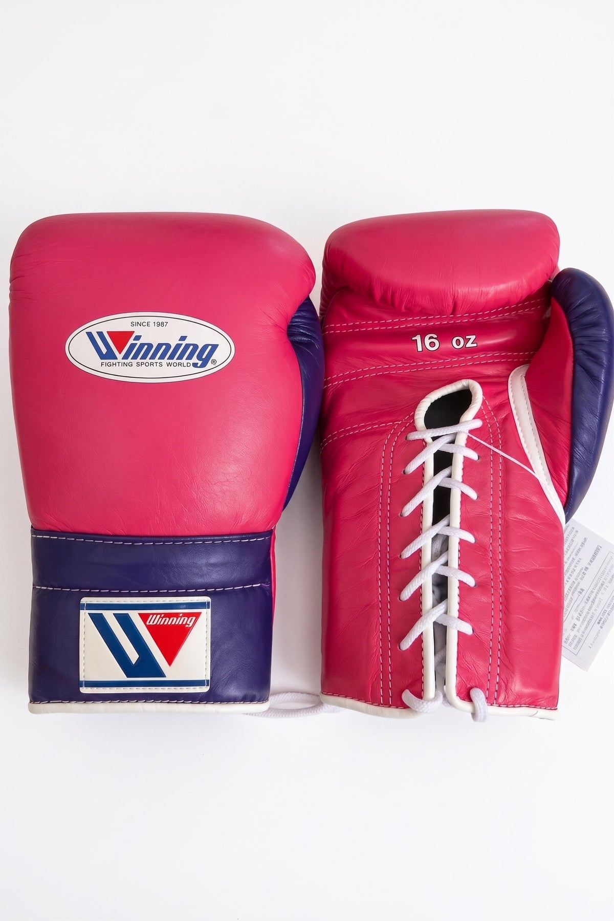 Winning boxing gloves in pink and purple genuine leather, Lace-Up or Velcro