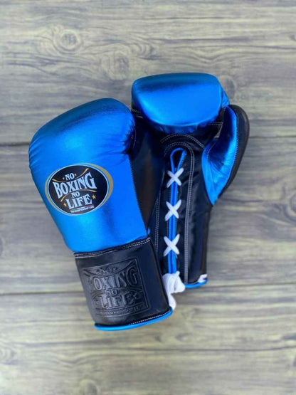 No Boxing No Life blue and black leather boxing gloves and headgear sparring set