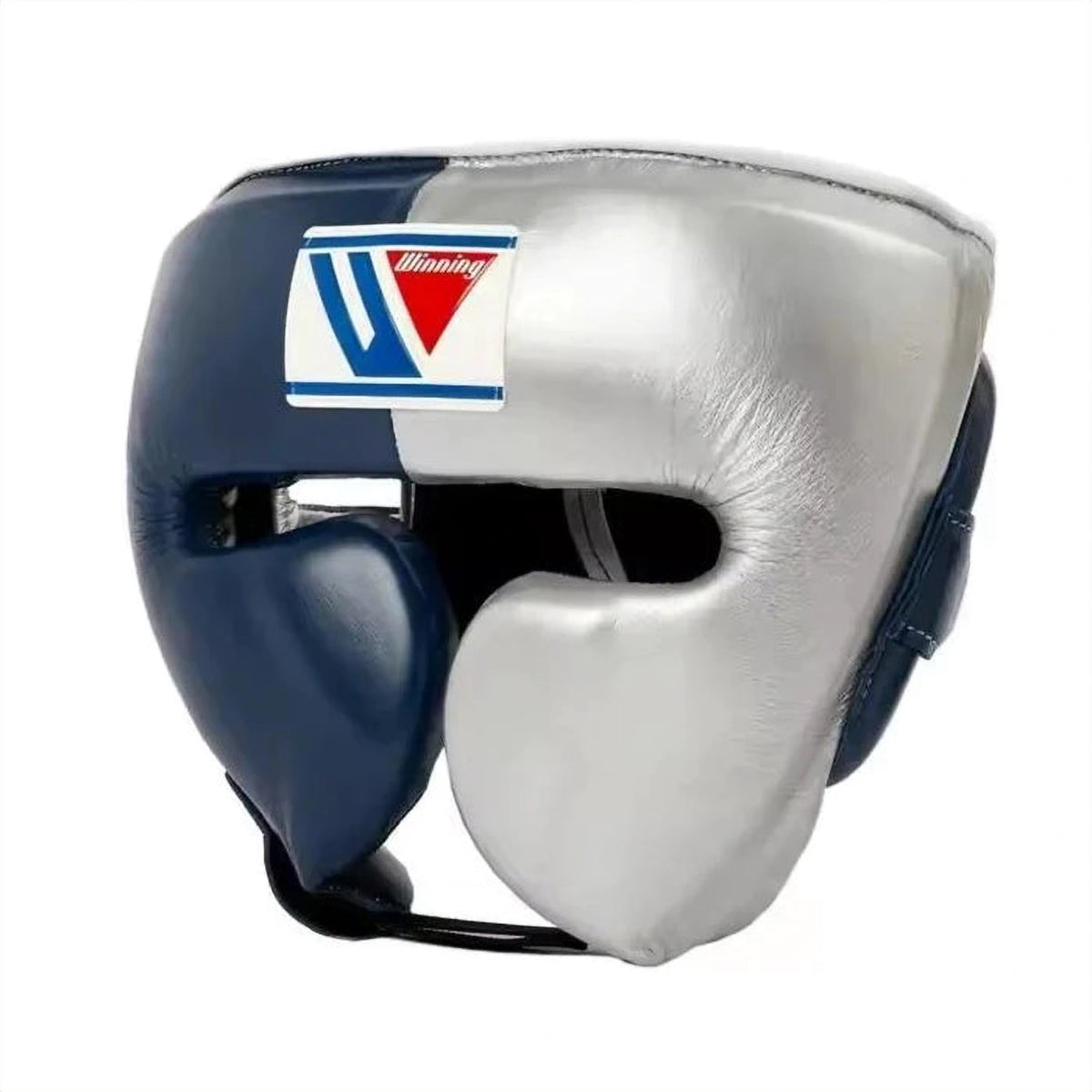 Winning Blue/Silver 3-piece boxing sparring set with lace-up gloves, headgear and groin guard - view 2