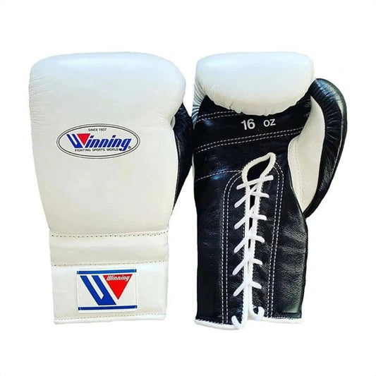 Winning Black/White 3-piece boxing sparring set with lace-up gloves, headgear and groin guard - view 2