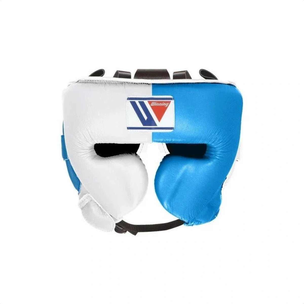 Winning Blue/White 3-piece boxing sparring set with lace-up gloves, headgear and groin guard - view 3
