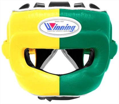 Winning Yellow/Green 3-piece boxing sparring set with lace-up gloves, headgear and groin guard - view 2