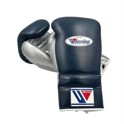 Winning Blue/Silver 3-piece boxing sparring set with lace-up gloves, headgear and groin guard - view 3