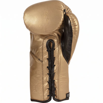 Cleto Reyes metallic gold leather boxing glove with black laces and trim detail