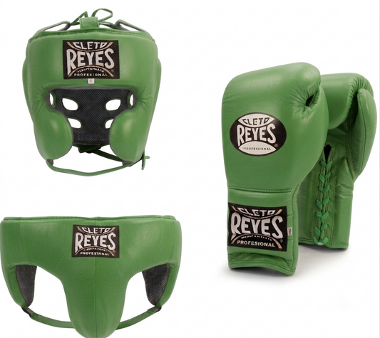 Neon lime green Cleto Reyes sparring bundle with gloves, headguard and groinguard