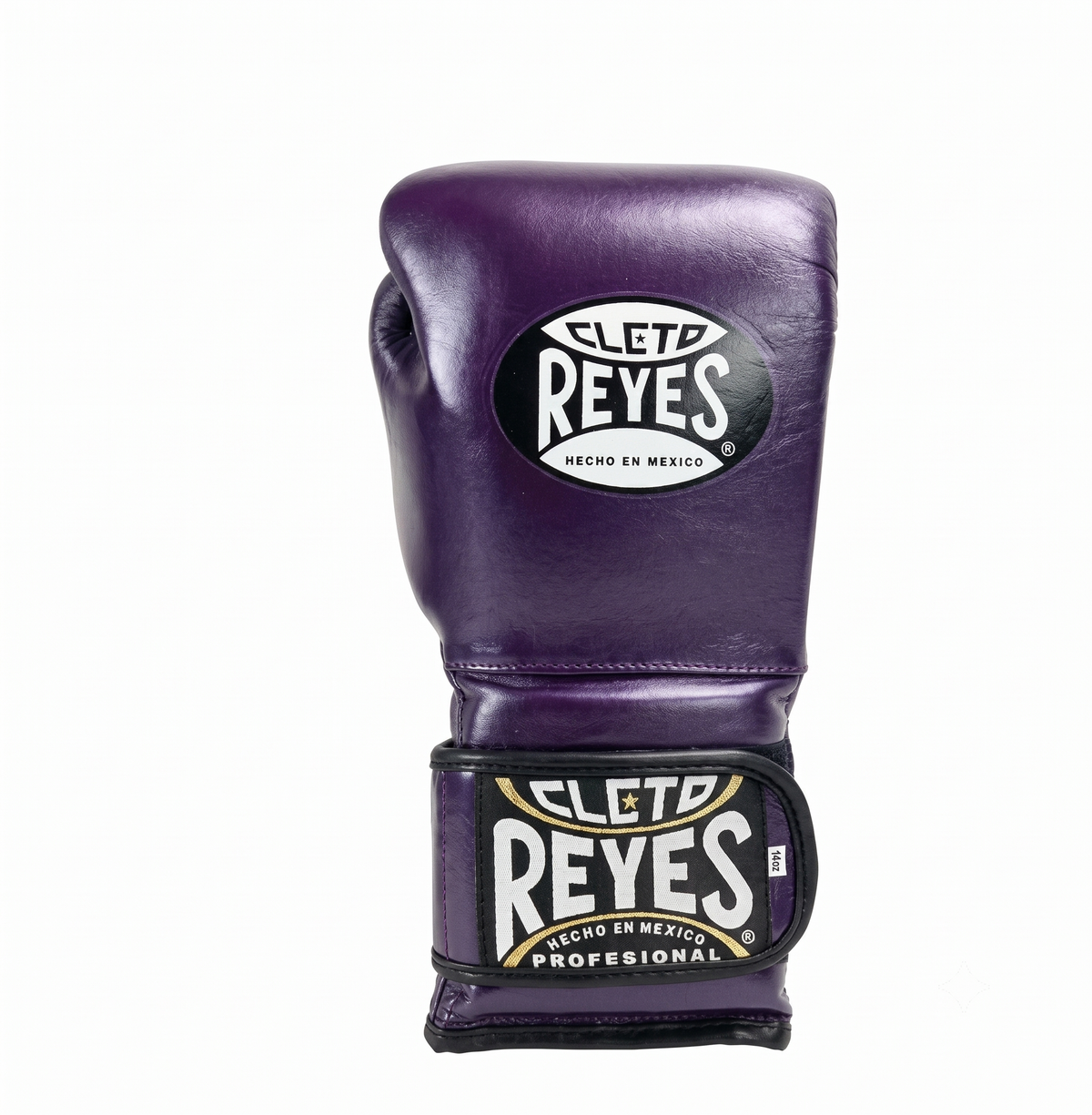 Single Cleto Reyes purple metallic leather boxing glove with brand logo on wrist strap