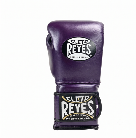 Single Cleto Reyes purple metallic leather boxing glove with brand logo on wrist strap