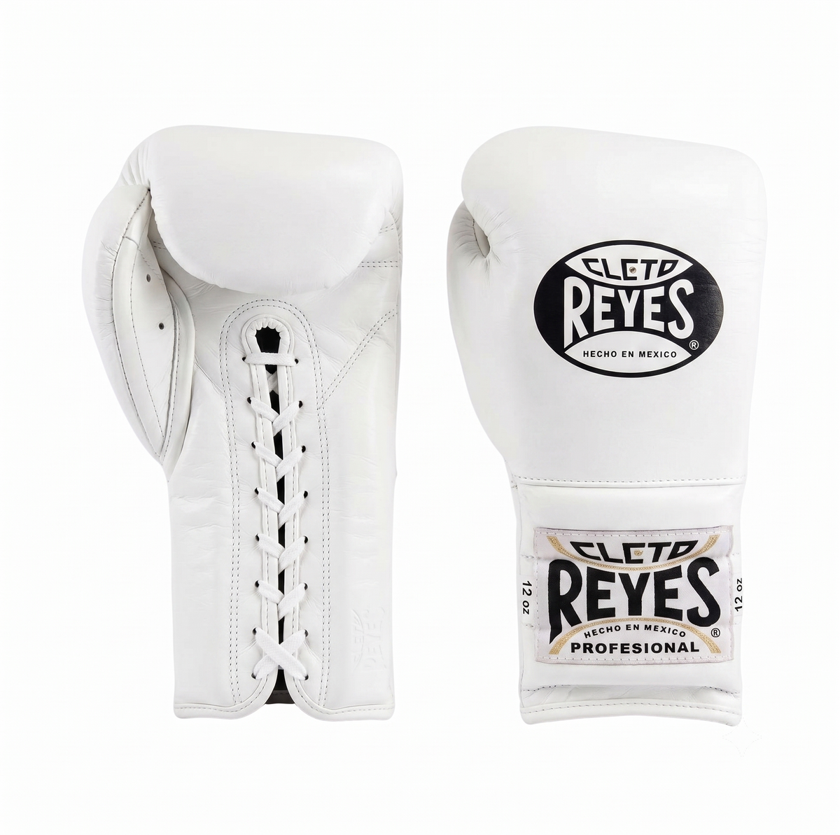 Cleto Reyes White Velcro training boxing gloves pair front and back view