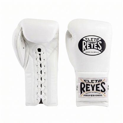Cleto Reyes White Velcro training boxing gloves pair front and back view