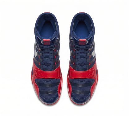 Nike Hyperko 1 red and navy boxing boots detail view