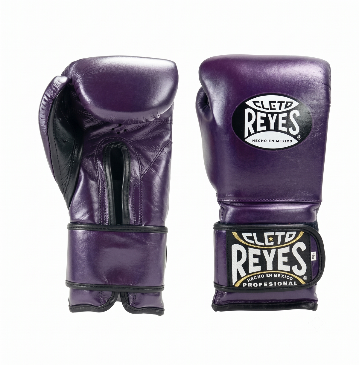 Cleto Reyes Purple Metallic hook-and-loop training boxing gloves pair with black trim