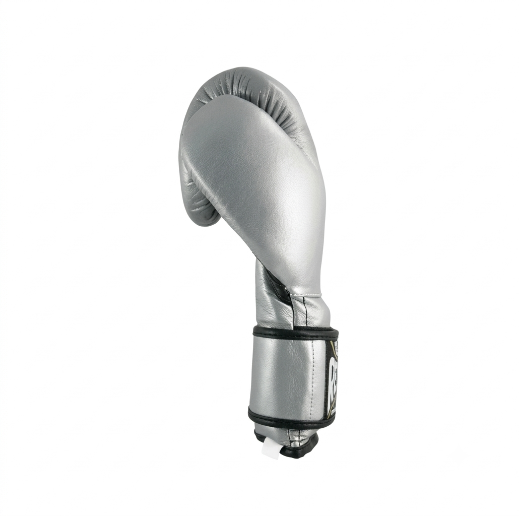 Cleto Reyes metallic silver leather boxing glove shown in profile