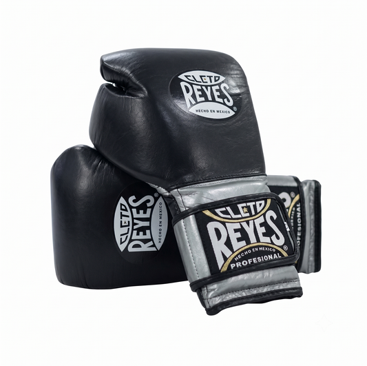 Cleto Reyes Black and Metallic Silver Velcro training boxing gloves