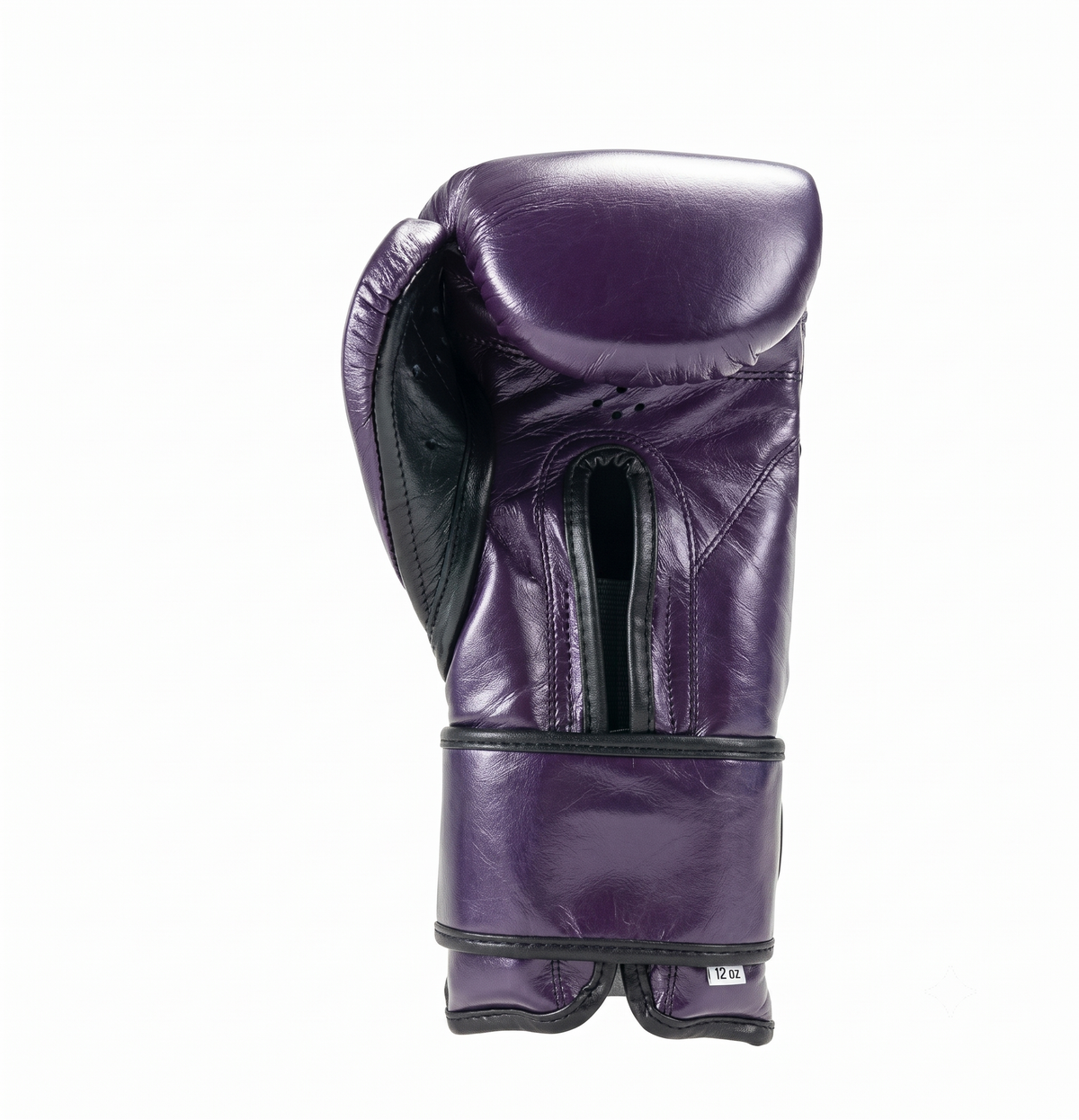Cleto Reyes purple leather boxing glove back view with black trim and interior lining