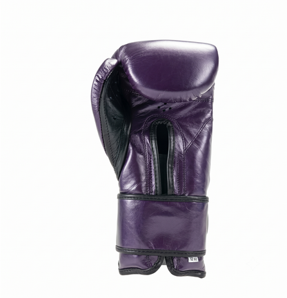 Cleto Reyes purple leather boxing glove back view with black trim and interior lining