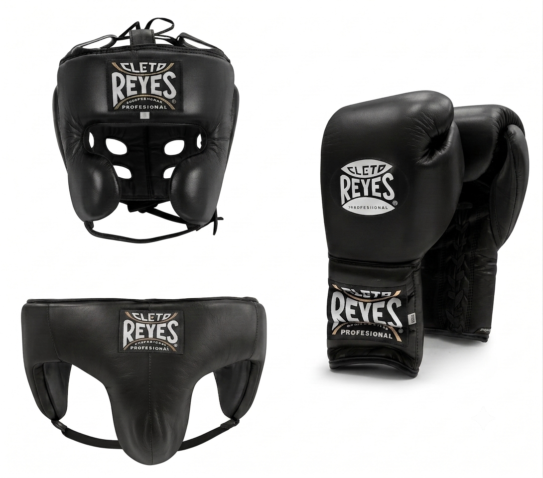 Classic black Cleto Reyes sparring package including boxing gloves, headguard and groinguard