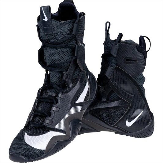 Nike Hyperko 2 black high-top boxing shoes pair with white Swoosh logos