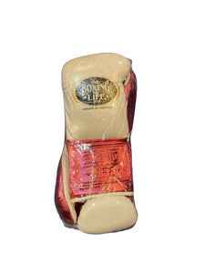 No Boxing No Life professional lace-up boxing gloves in white and red leather featuring the official brand patch and a pink Canelo Alvarez CA logo.