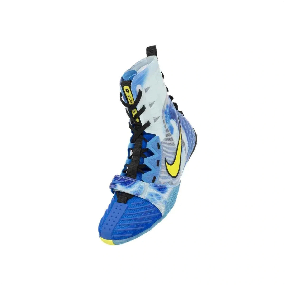 Nike Hyperko 2 boxing boots blue and yellow angled profile view