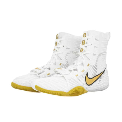 Nike Hyperko 2 boxing shoes in white and metallic gold colorway
