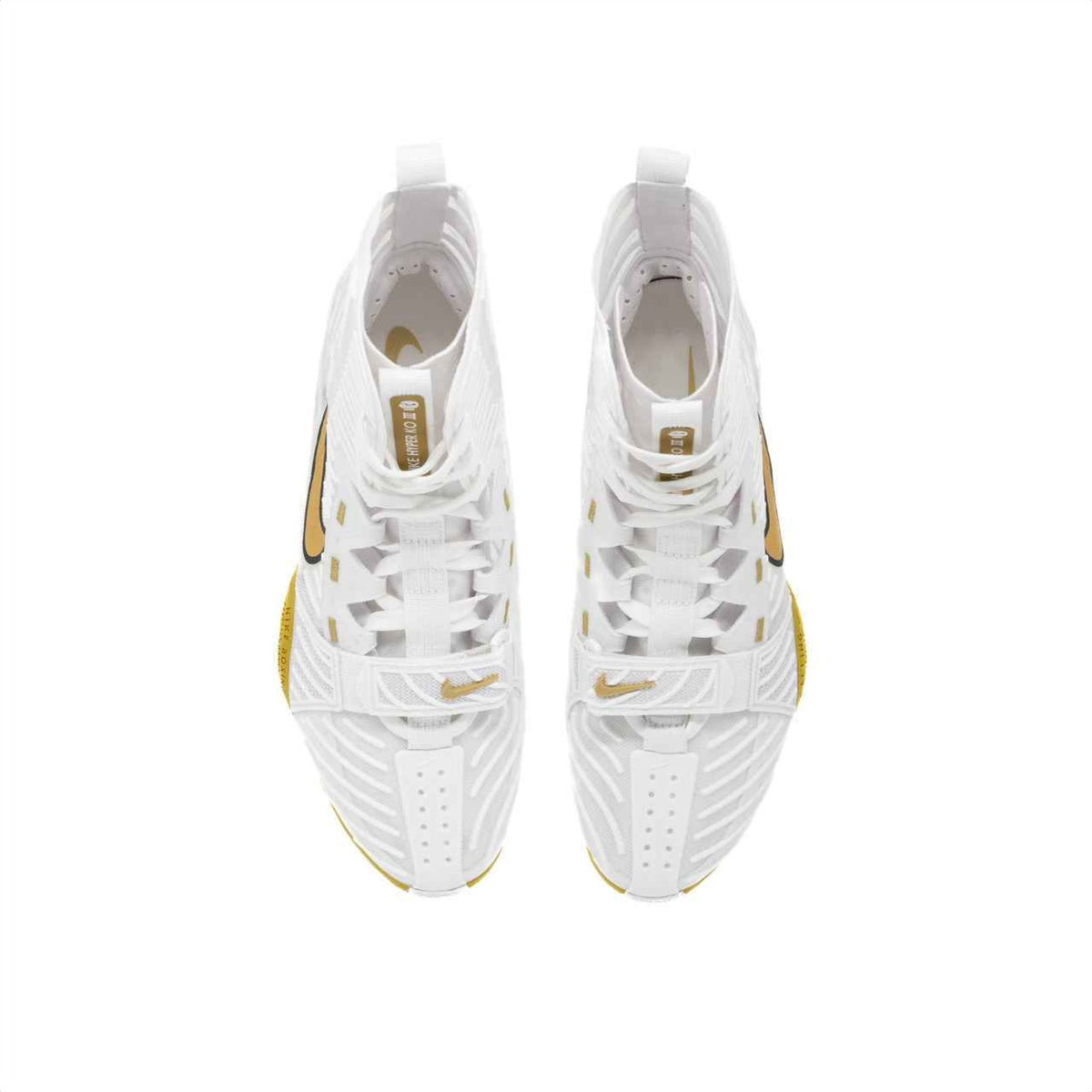Nike Hyperko 2 boxing boots white and gold angled view