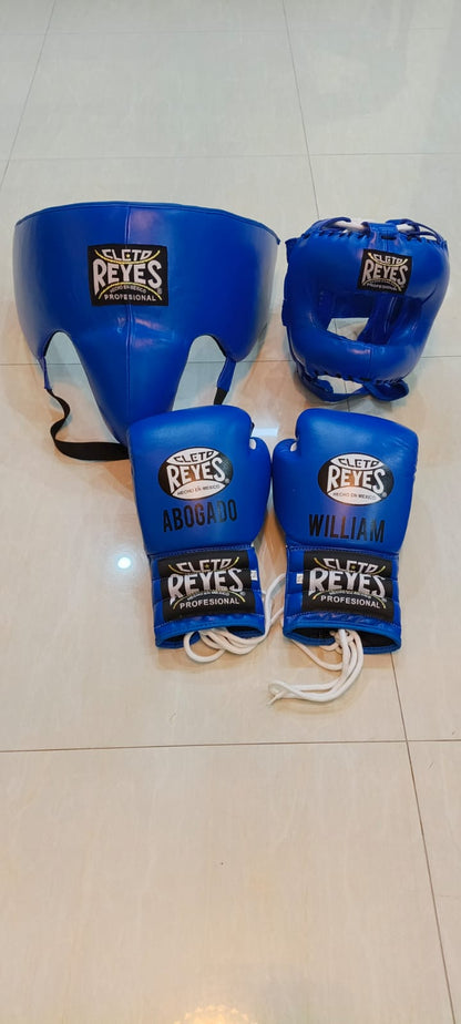 Close-up of royal blue Cleto Reyes boxing gloves from the sparring set