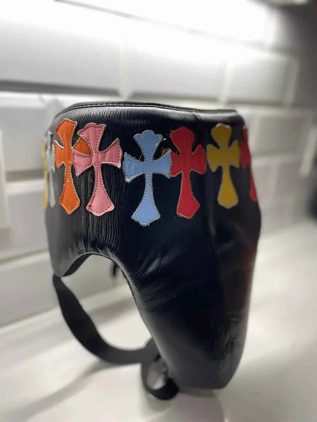 Winning Japan Groinguard CPS-500 Custom Chrome Multi-Color Cross Patchwork - PunchPro Boxing