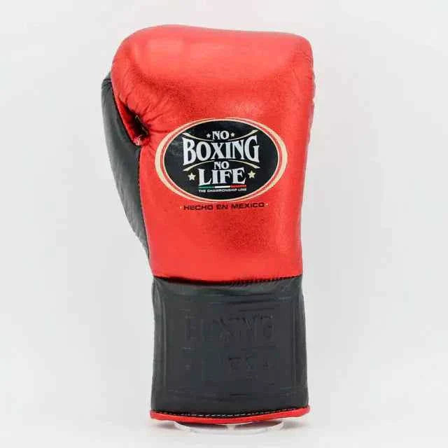Authentic No Boxing No Life professional lace-up training gloves in classic red and black premium leather.
