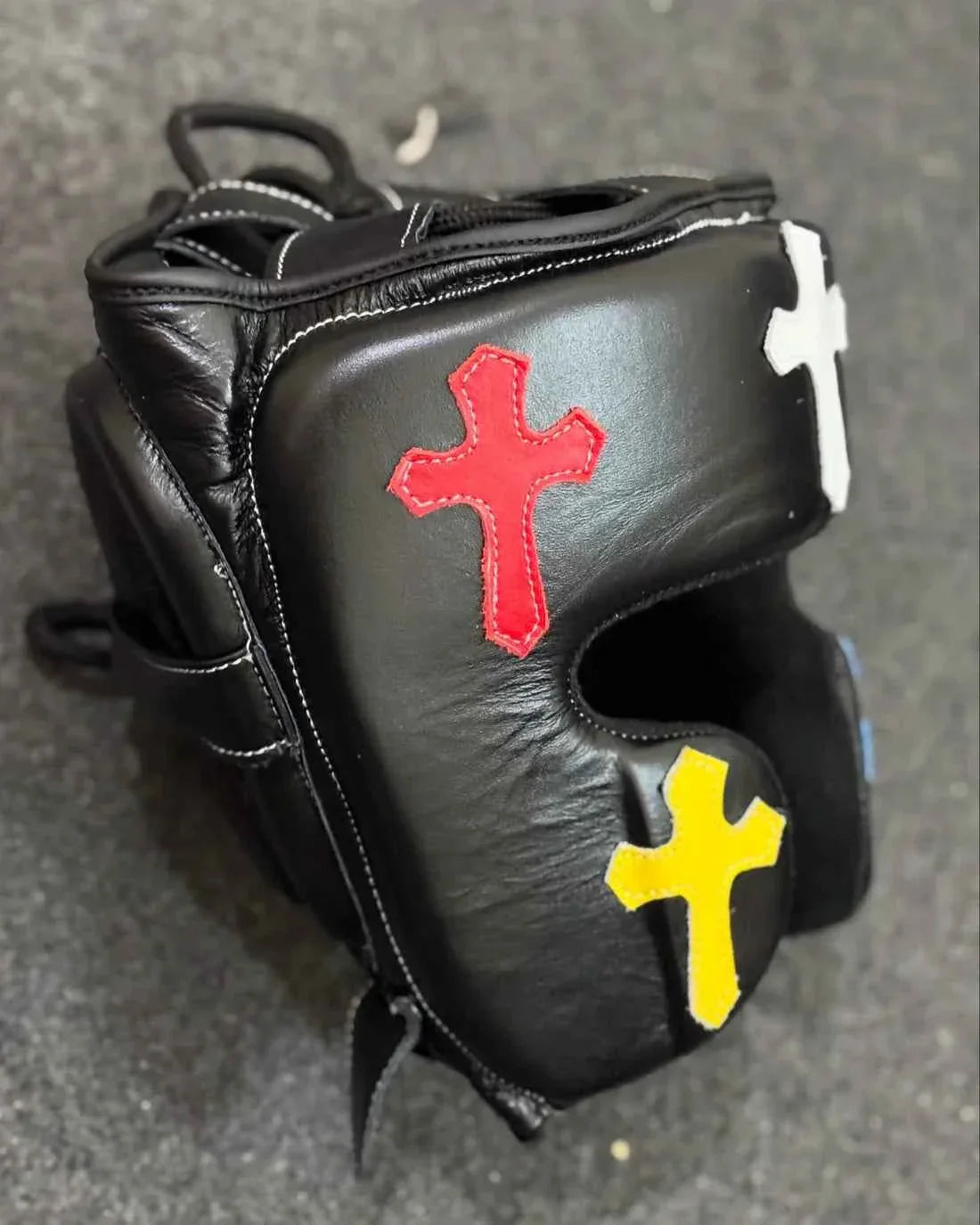 Winning Japan Boxing Headgear FG-2900 - Custom Multi-Color Cross Patchwork Design - PunchPro Boxing