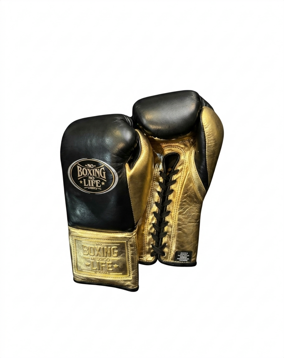 Black and gold premium fight gloves front view