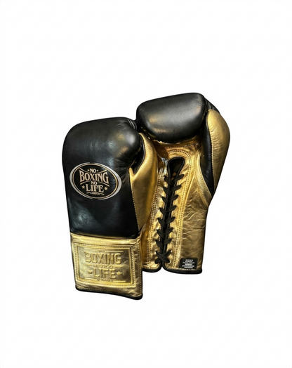 Black and gold premium fight gloves front view