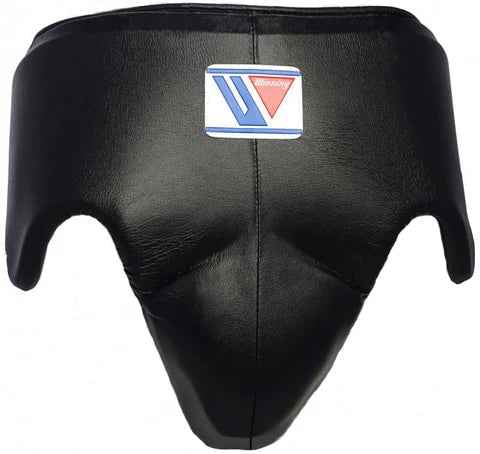 Black protective gear with a logo on a white background