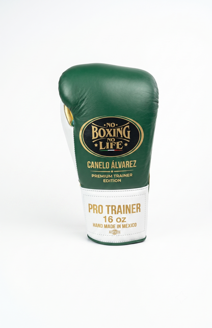 Forest green boxing glove with white cuff side view