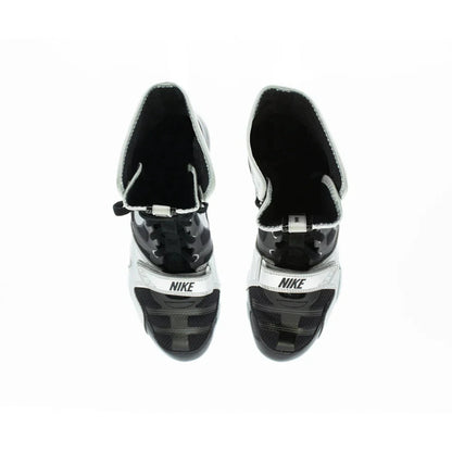 Rear heel view of pair of Nike Hyperko 1 boxing boots demonstrating high-top heel collar support